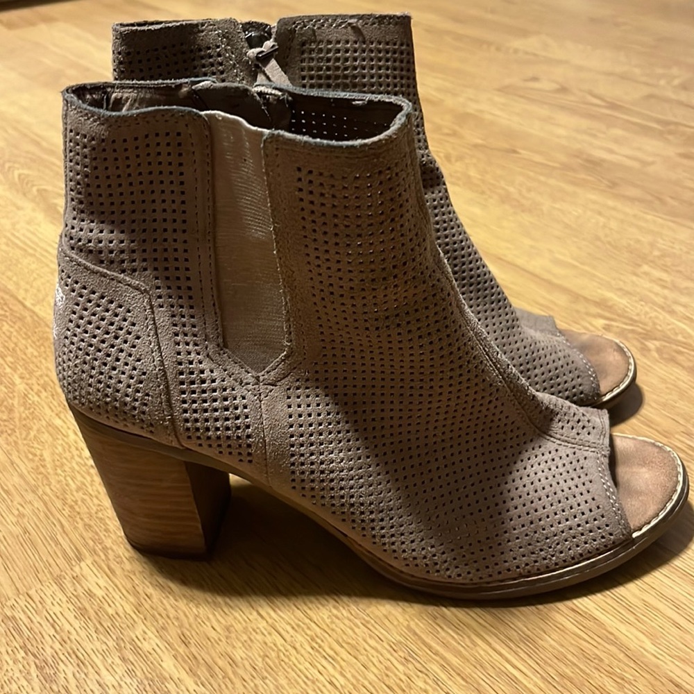 Toms Taupe Perforated Peep-Toe Ankle Booties